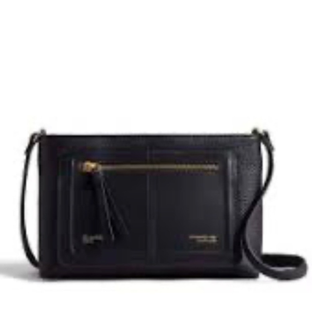 Ted Baker Crossbody Bag Womens Small Black Excellent Pebbled Leather Gold Logo